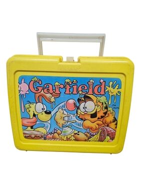 Vintage Garfield Thermos Lunchbox Yellow Plastic Jim Davis Retro 1980s USA